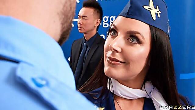 Stewardess with round ass Angela White rides on a hard white cock