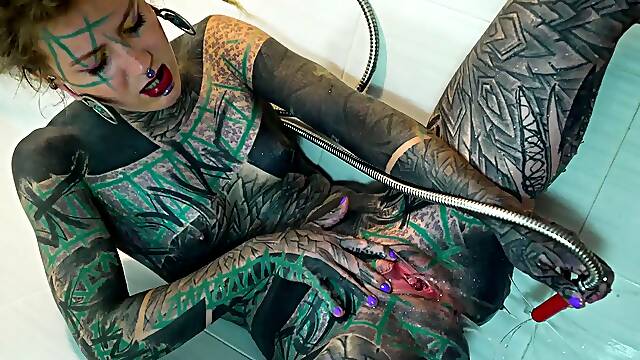 Extreme Anal Shower Play by Heavily Tattooed Model – Solo Anal Masturbation