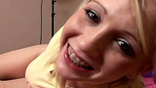 Superhot blonde girl with pigtails and braces gets JOI with countdown