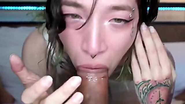 Pale thin transsexual doll makes her guy sperm and her