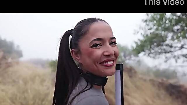 Super-hot babe gets taken to the mountains to be spanked, bound, and trained with piss