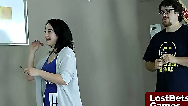 A Strip Darts game results in a blowjob and fucking