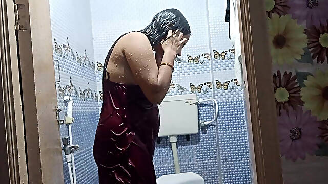 Indian Bhabhi in Hotel Bathroom Taking Shower After Sex